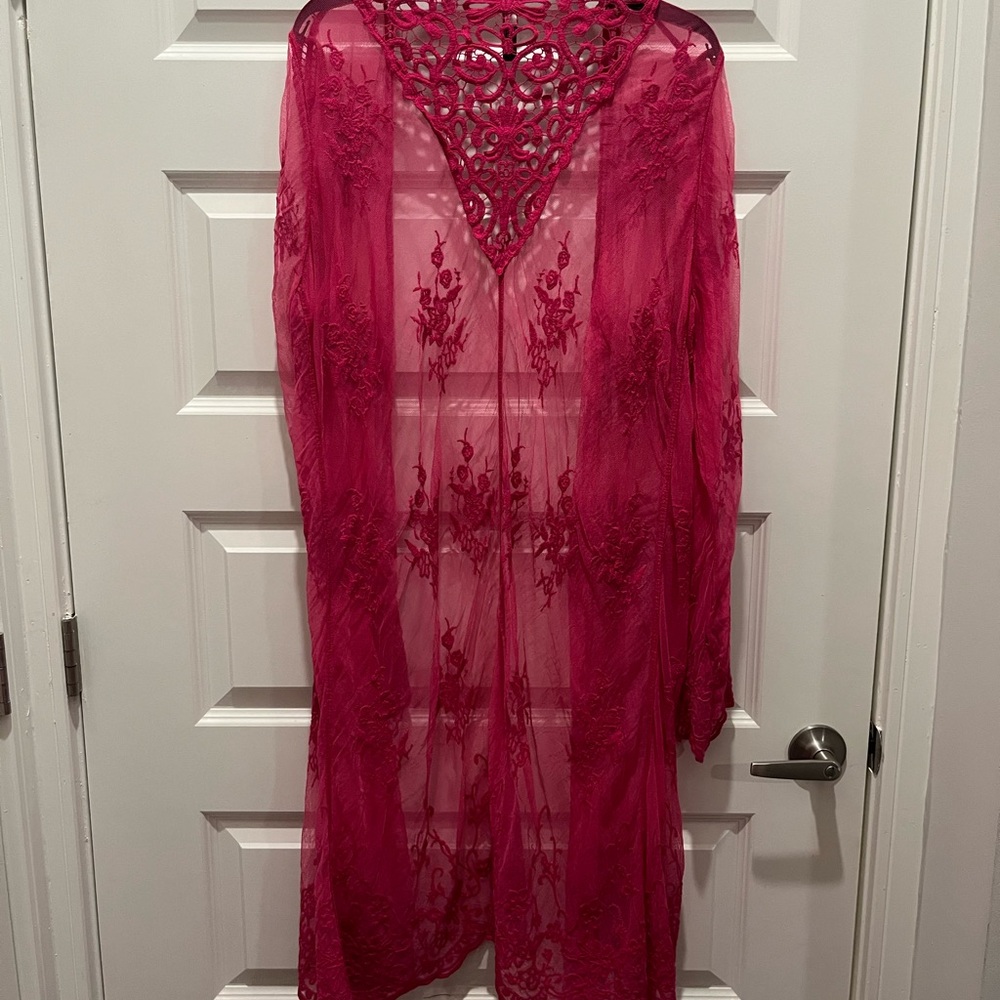 MARINA Floral 🩷Lace Robe - Fuchsia - Picture 3 of 4